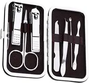 Healeved 7pc Set Manicure Kit Stainless Steel Nail Clippers Scissors Eyebrow Trimmer Portable Nail Care Tools for Men Women