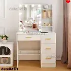Dressing Table LED 10 Bulbs Makeup Table with Sliding Mirror Vanity Desk White