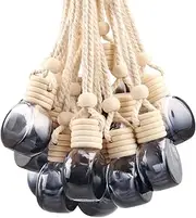 DMuuuDM 20 Pcs Oblate Shape Hanging Car Air Freshener Diffuser,Empty Refillable Black Gradient Glass Essential Oil Hanging Decor Aromatherapy Fragrance Pendant Vials with Wooden Caps & Hanging String