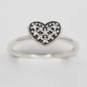New Authentic Pandora Pave Heart Sterling Silver Ring 190890CZ With Suede Pouch