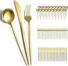 Gold Silverware Set 60 Piece Service 20, Titanium Gold Plated Stainless S.. Bx1