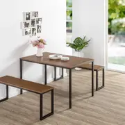 Zinus Soho Dining Table with Two Benches - 3 Pieces Dining Table Set - Brown