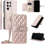 [Asuwish] Mobile Phone Case for Samsung Galaxy S24 Ultra 5G Case with Strap Film Screen Protector Card Slot Foldable Leather Wallet Stand S24Ultra 24S S 24 24Ultra Mobile Phone Cases Protective Phone