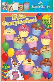 Barker Creek Chart Set, Spanish, 5 Chart Set, Numeros, Colores, Las Formas, Feliz Cumplanos, and Bravo, Charts Measure 17" x 22" (554)
