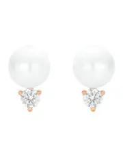 [Amor] Pearl & Cubic Zirconia 14mm Stud Earrings In Rose Gold