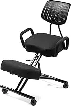 Ergonomic Kneeling Chair, 100KG Kneel Support Chair with Wheels & Adjustable Height, Home Office Meditation Stool Chair to to Relieve Back Pain & Improve Posture, Black