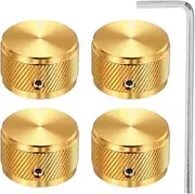sourcing map 4 Pcs Aluminium Potentiometer Knobs, 1/4" (6mm) Universal Volume Tone Control Knobs for Guitar, Bass, Twill 5/8" Gold