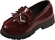 [CsgrFagr] Toddler Girls Platform Loafers Slip On Leather Chunky Heel lats Tassel Bow School Dress Shoes Round Toe