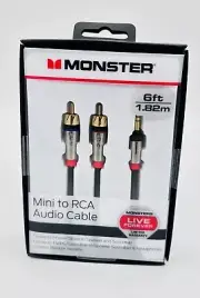 Monster 6-FT 1.82M MINI TO RCA AUDIO CABLE 3.5mm Phone Tablet Speaker TV PC HQ