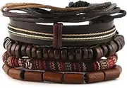 [LAXTO] Bracelet，Bracelets，Bangles，Anchor Nautical Rudder Men Women, Hemp Cords Wood Beads Ethnic Tribal Bracelets, Leather Wristbands (C) (Color : C)