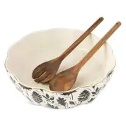 Thyme & Table Harvest 3-Pc 2.5 QT Serving Bowl with Acacia Serving Spoon & Fork