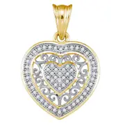 10k Yellow Gold Round Diamond Openwork Heart Cluster Pendant 1/6 Cttw
