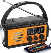 20000mAh/74000mWh Emergency Hand Crank Radio with LED Flashlight, SW/AM/FM NOAA