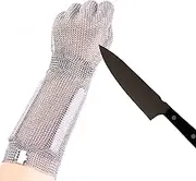 RETON-PPE 15cm Long Chainmail Glove for Butcher, Finger Protective Safety Work Glove, Cut Resistant Gloves with Metal Craw