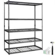 VEVOR Storage Shelving Unit, 5-Tier Adjustable, 2000 lbs Capacity, Heavy Duty Garage Shelves Metal Organizer Wire Rack, Black, 152.4 L x 61 W x 198.1