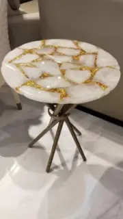 White Agate Geode Coffee Table, Agate Side Table, Round Agate Table Decor