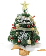 Small Artificial Christmas Tree,Christmas Desktop Tree Decor - Small Christmas Tree with Star Treetop and Ornaments for Entrance Hall, Window, Table