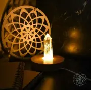Wooden Base Natural Gemstone Crystal Clear Quartz Lamp Reiki Healing Night Light