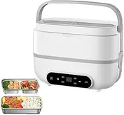 Double-Layer Electric Heating Lunch Box, 200W Electric Lunch Box Portable Food Warmer, 1.1L Removable Stainless Steel Food Container for Construction Construction Home Office
