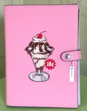 COACH NOTEBOOK LEATHER WITH BOARDWALK GRAPHIC:NWT CU282 CHERRY BLOSSOM PINK