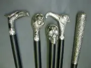 Set Of 5 Antique Brass Eagle Egg Long Knob Head Handle Plain wooden walking Cane