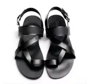 Men's Thong Sandals Summer Flats Clip On Roman Real Leather Gladiator Shoes Size