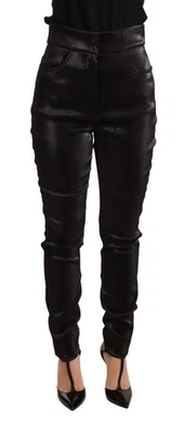 Dolce & Gabbana Black Silver Lurex Thread Cotton Stretch Women's Pants Authentic