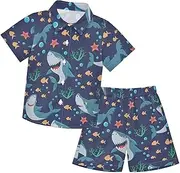 [CaTaKu] Boys Hawaiian Button-Down Shirts and Short Sets, Boys Summer Outfits 2 Piece Clothes Set Size 3-10T