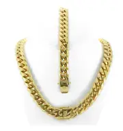 16mm Miami Cuban Link Bracelet 8'' & Chain 24'' 18k Gold Plated Stainless Steel