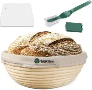 Banneton Bread Proofing Basket, Set, WERTIOO 9 Inch Sourdough Round Bowls Rattan