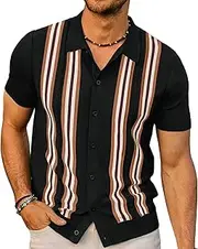 [PJ PAUL JONES] Mens Polo Shirts Vintage Striped Button Down Knitted Golf Shirts