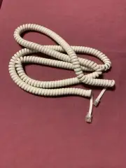 New White Handset Receiver Curly Coil Phone Cord-15 Ft. Stretched-4 Ft. Relaxed