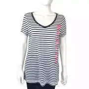Tommy Hilfiger Logo NEW Distressed Black & White Striped V-Neck Tee Size large