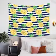 Pineapples over Blue Stipes Tapestry