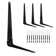 4Pcs 10 x 8 Inch Shelf Bracket Metal L Brackets Floating Shelf Brackets Black