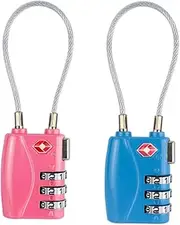 OSALADI Keyless Customs Lock Travel Padlock 3-bit Password Wire Rope Padlock for Luggage 2 Pack
