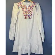 Kirundo Embroidered Dress Ruffle Trim Long Sleeve Casual Dress Size M