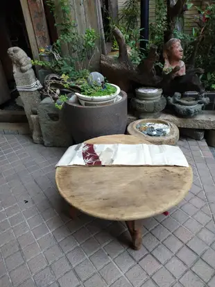 古早懷舊（茶席必備） 檜木(風化) 矮圓桌 【侘寂文學館】(一塊板) 擺設  96公分40高 3公分厚 A30