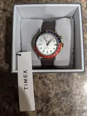 Timex Waterbury Traditional GMT 39mm Leather Strap Watch White Dial NWT*IN HAND*