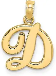 [JewelryWeb] 14ct Gold D Script Letter Name Personalized Monogram Initial High Polish Charm Pendant Necklace 17.08x13.2mm Wide 1.05mm Thick