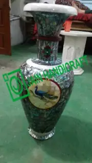 18" White marble Flower Vase paua shell Marquetry Inlay Carved decor Home room