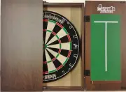 PRO STAR Dart Board Set Walnut Dart Board Cabinet & Pro MICRO Wire Dart Board