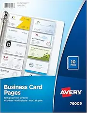 Avery Clear Business Card Organizer Pages for 3 Ring Binders, Pack of 10, Holds 200 Cards Total (76009)