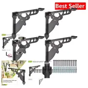 Stylish Heavy Duty Black Shelf Brackets - Rust Proof, Easy Wall Mount, 4 Pack