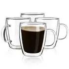 Double Wall Coffee Mugs, (4-Pcak) 16 Ounces-Clear Glass with Handle,lnsulated...