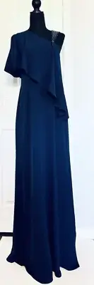 Aidan Mattox Women's One Shoulder Blue Long Gown - Size 6 (NEW) Retail $365