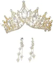 [TOVINANNA] Hair Crown Earrings Sets Bridal Tiaras Crystal Decor Wedding Hairpiece Tiaras Earring Set for Lady