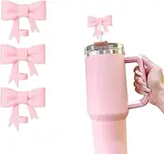 3 Pcs Pink Bow Straw Covers Cap Toppers Compatible with Stanley 30&40 oz Tumbler Cups,Silicone Straw Caps/Covers,Reusable Cute Silicone Straw Lids Protectors for 0.4 in Stanley Cups Straw Accessories