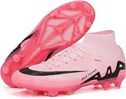 [BibHoly] Men's Football Boots, Professional Football Shoes, Outdoor Football Training, High Top Football Boots, Breathable Trainers, B02 Pink2, 9 US