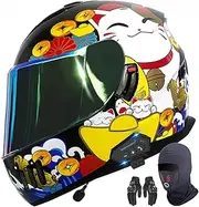Bluetooth Motorcycle Helmet DOT/ECE Approved Full Face Anti-Fog Double Visor Helmet Built-in Dual Speaker with Microphone for Adults